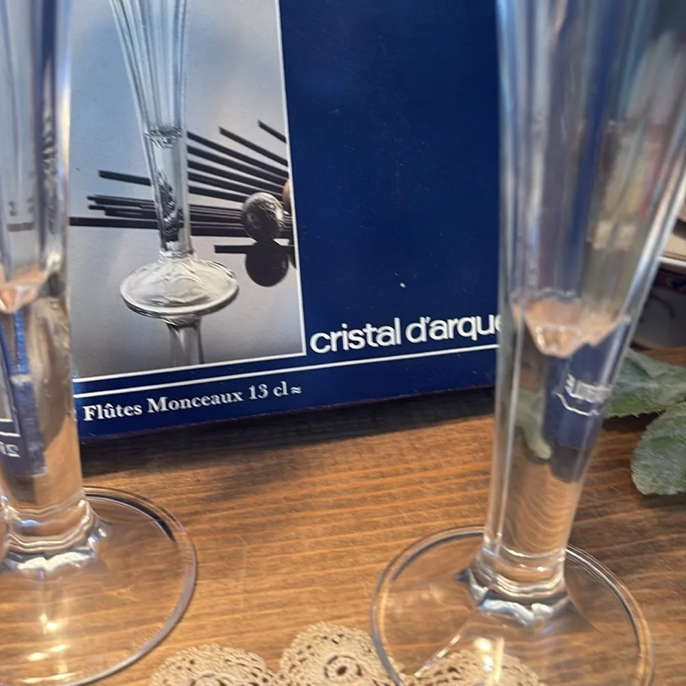 Set of 2 Cristal D'Arques 'Monceaux' Vintage Crystal Fluted Champagne Glasses